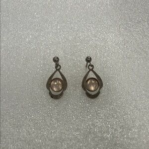 925 Sterling Silver Teardrop Earrings with Pale Pink Cabochon Stones